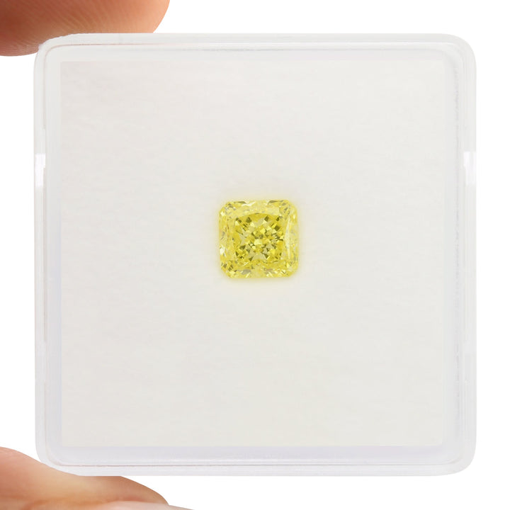 0.81 Carat Fancy Intense Yellow Radiant Diamond VVS1 GIA