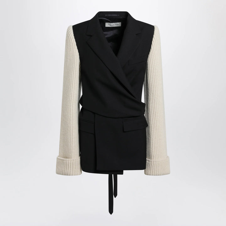 Dries Van Noten - Black/white jacket with ribbed knit sleeves