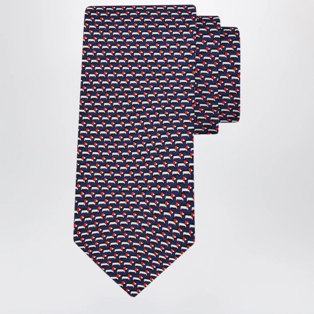 Ferragamo - Navy Blue/Red Dachshund Print Silk Tie