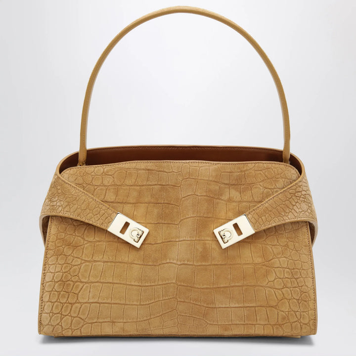 Ferragamo - Hug Soft M shoulder bag in Natural crocodile-effect Brand Apparel &amp; Accessories TU
