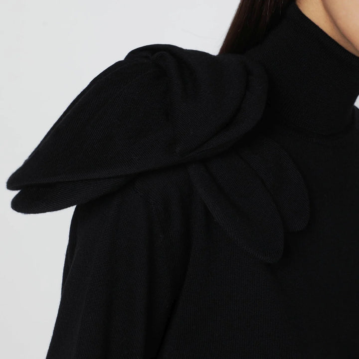 Moschino - Black turtleneck sweater with flower detail
