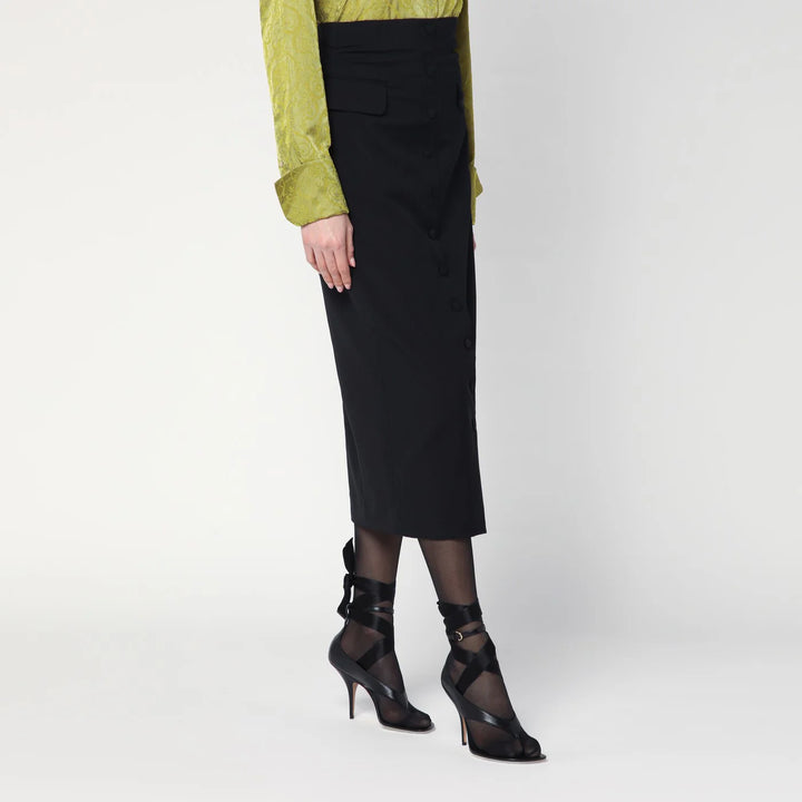 Dries Van Noten - Black wool and mohair midi skirt