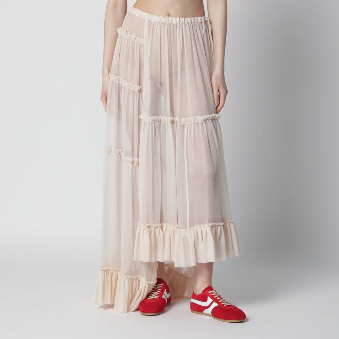 Dries Van Noten - Écru semi-sheer silk skirt