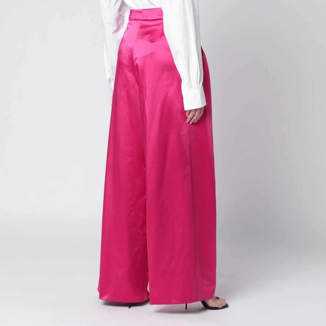 Dries Van Noten - Wide pleated fuchsia satin trousers