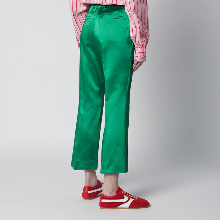 Dries Van Noten - Shiny green cotton-blend trousers