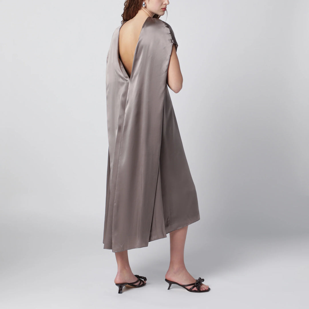 Dries Van Noten - Taupe silk satin midi dress