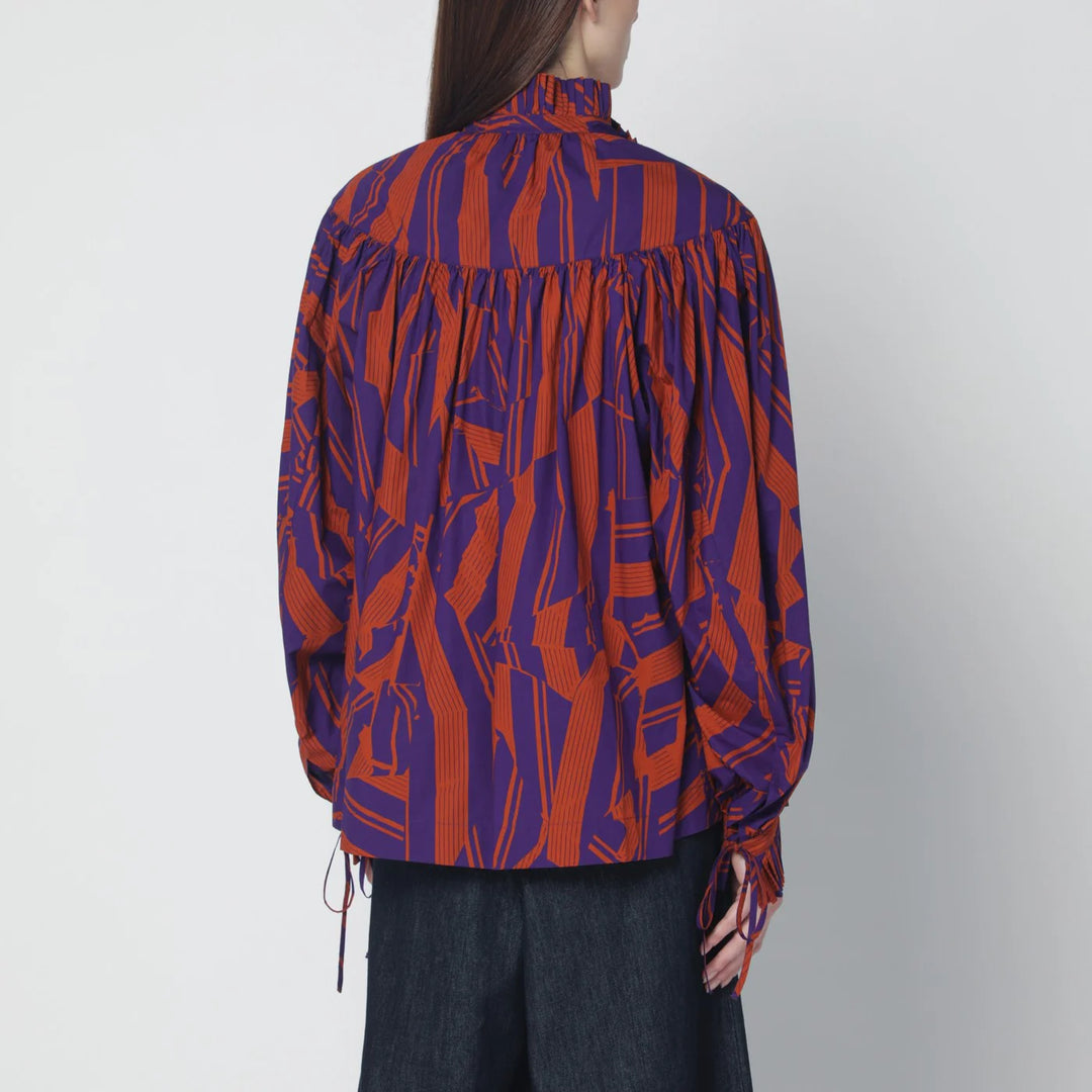 Dries Van Noten - Loose shirt with ruffle details and Crushed Stripe print