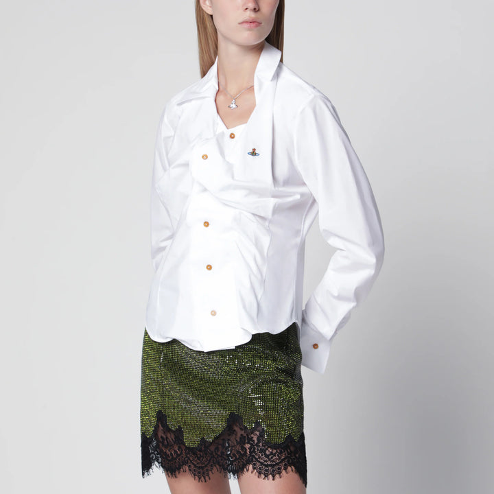 Vivienne Westwood - Drunken cotton poplin shirt with Orb embroidery, white