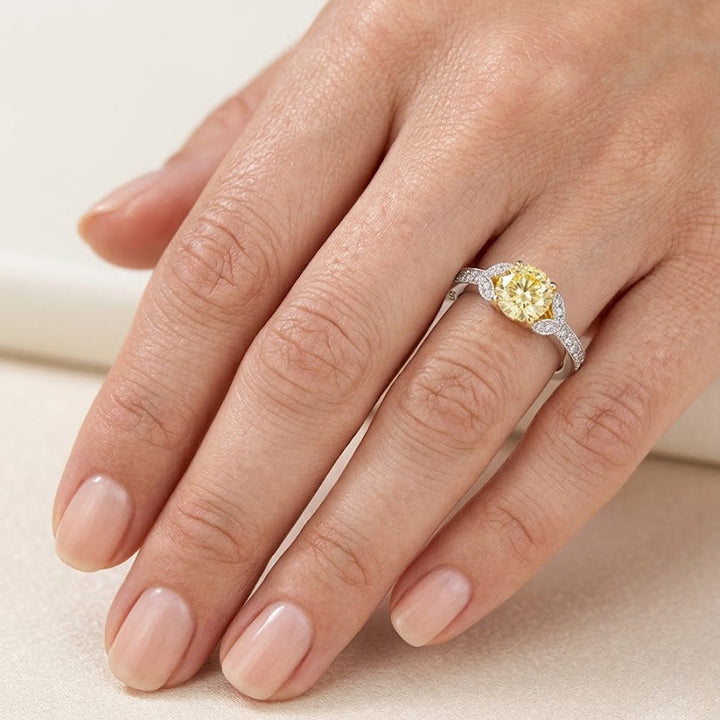 Leibish Fancy Yellow Round &amp; Pave Side Stone Diamond Ring