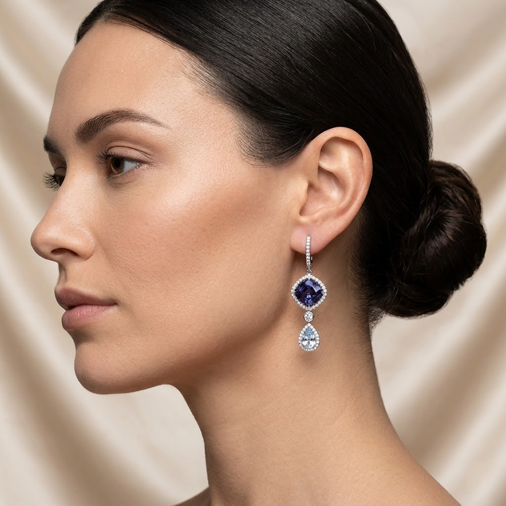 Leibish Tanzanite and Aquamarine Diamond Drop Earrings