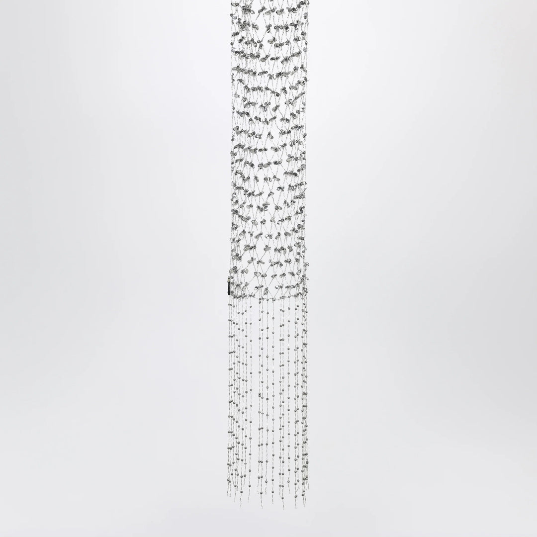 Dries Van Noten - Silver beaded scarf with fringes
