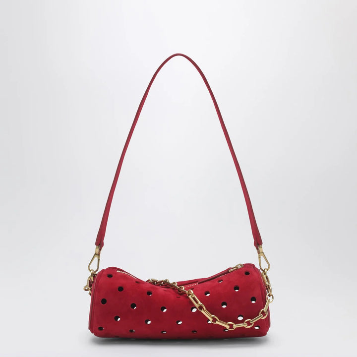 Manu Atelier - Mini Cylinder bag in perforated red suede