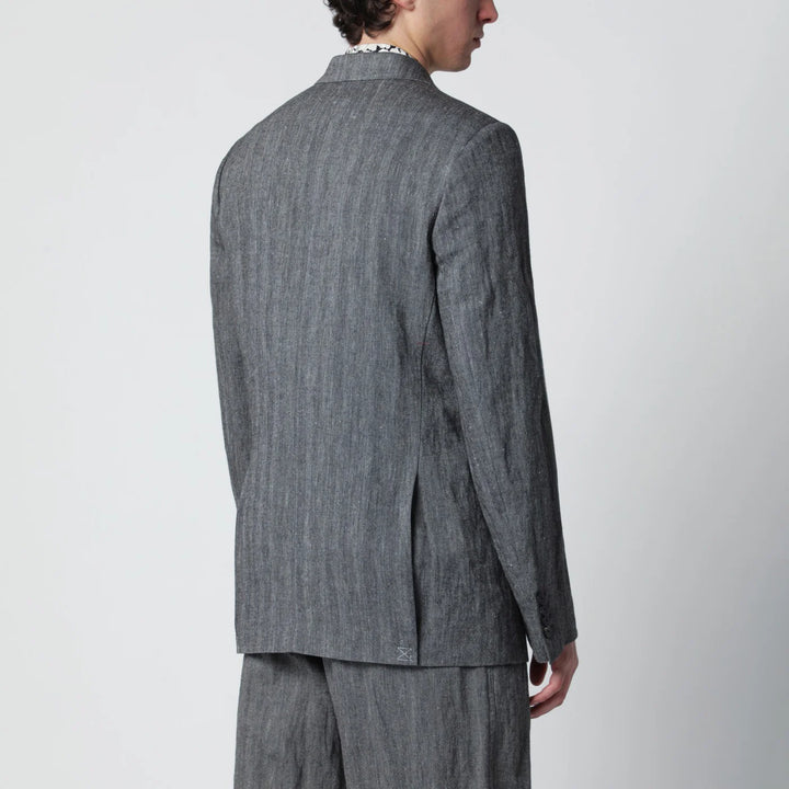 Dries Van Noten - Black herringbone double-breasted jacket