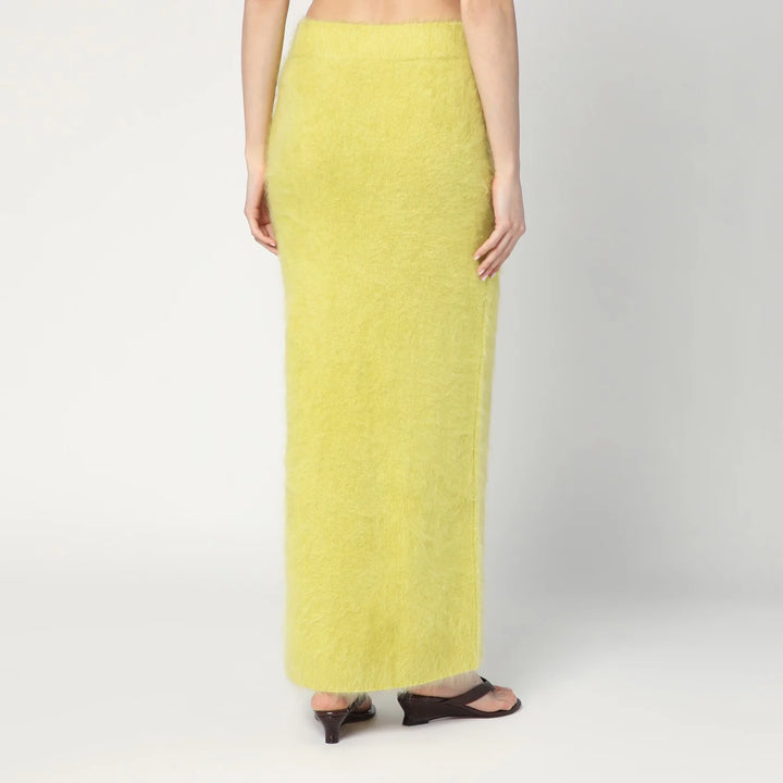 Soft Goat - Long Lime-coloured brushed cashmere skirt