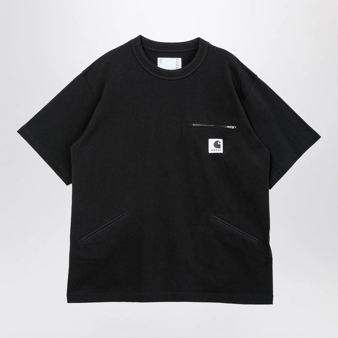 Sacai x Carhartt WIP - Black cotton T-shirt with logo patch