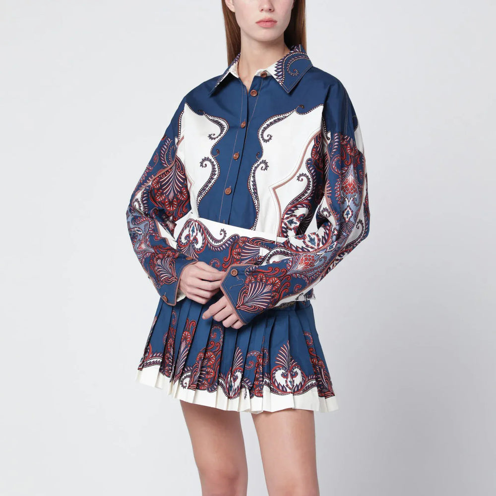 FARM Rio - Deep blue and sand shirt with arabesque print Brand Shirts & Tops S