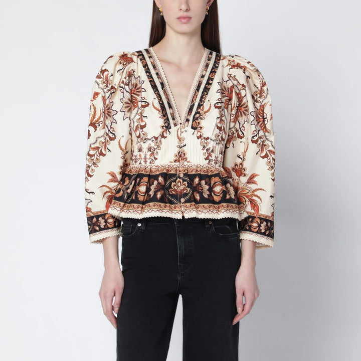 FARM Rio - Sand “Majestic Garden Lace” blouse
