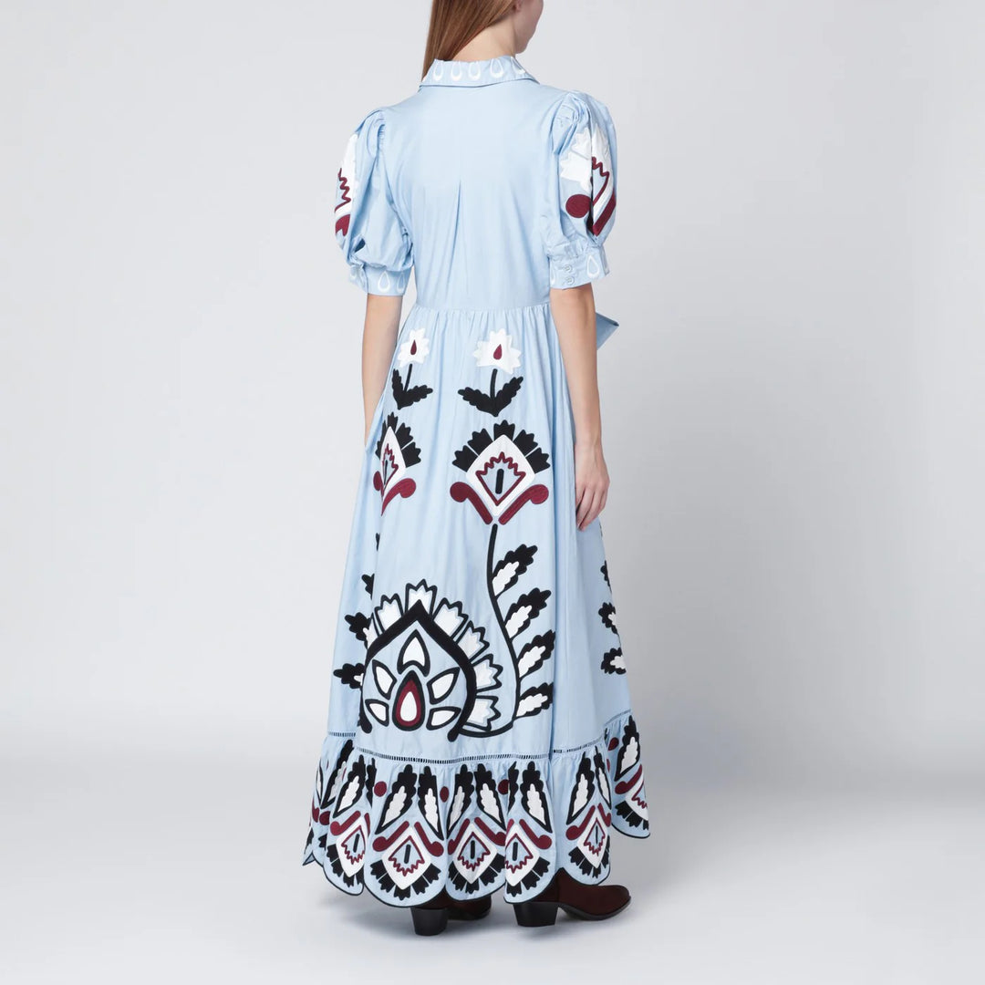 FARM Rio - Light blue embroidered long dress with bow