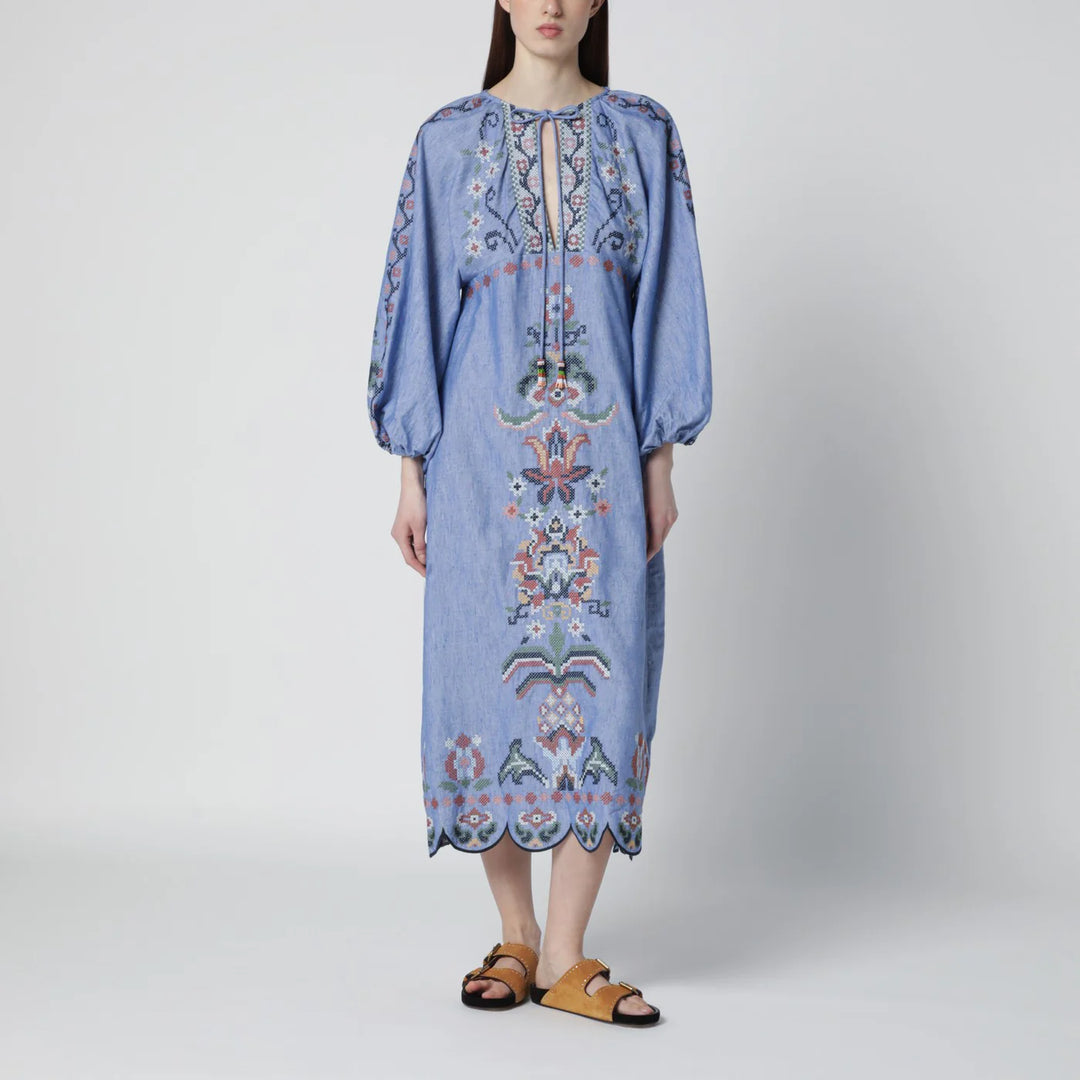 FARM Rio - Light blue Blue Garden Tapestry midi dress