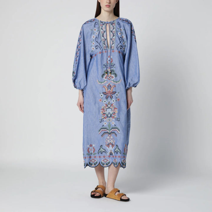 FARM Rio - Light blue Blue Garden Tapestry midi dress