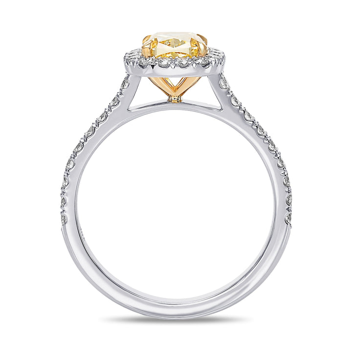 Leibish Fancy Vivid Yellow Cushion Diamond Halo Ring