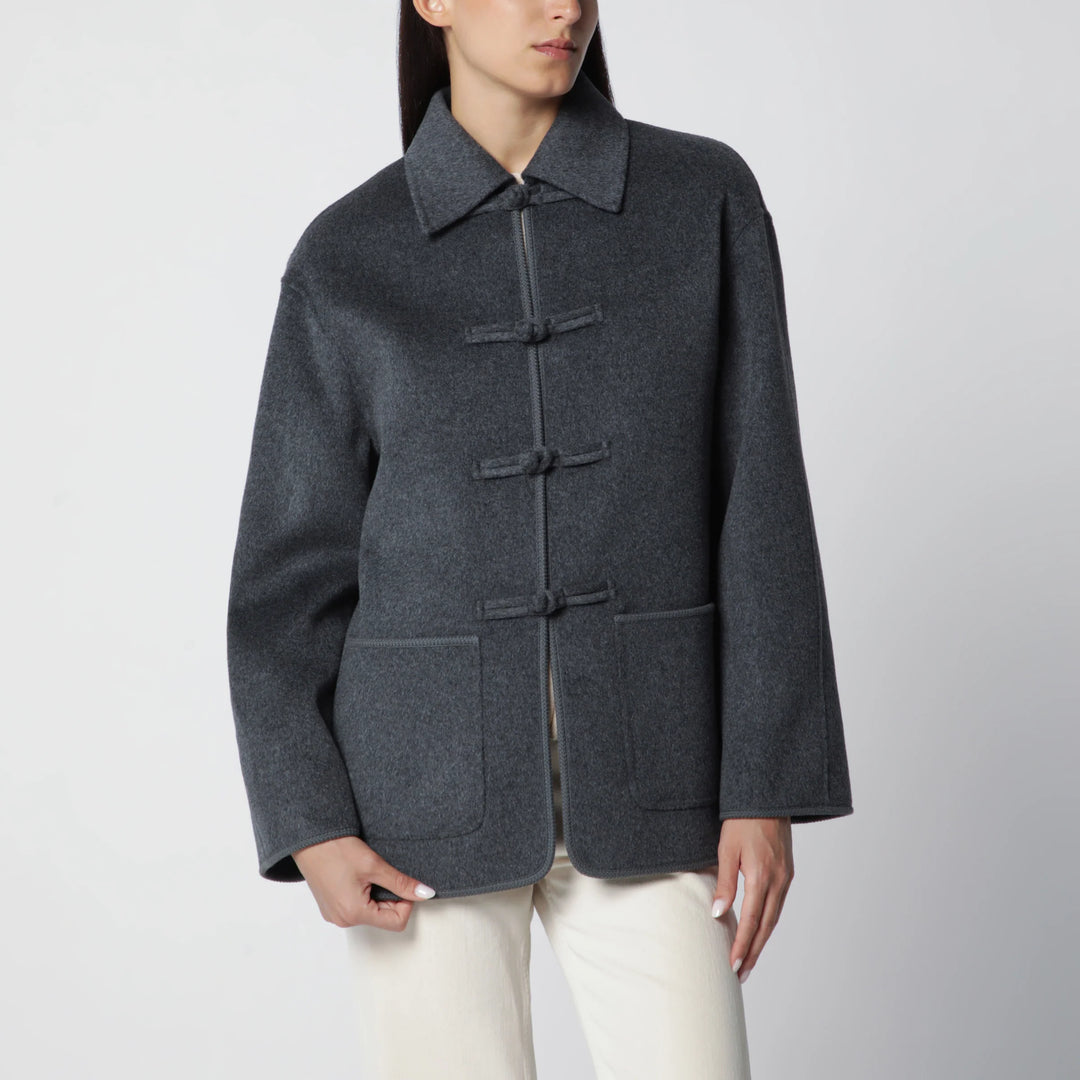Róhe - Dark Grey Mélange Double-Faced Wool Jacket with Pankou Closure