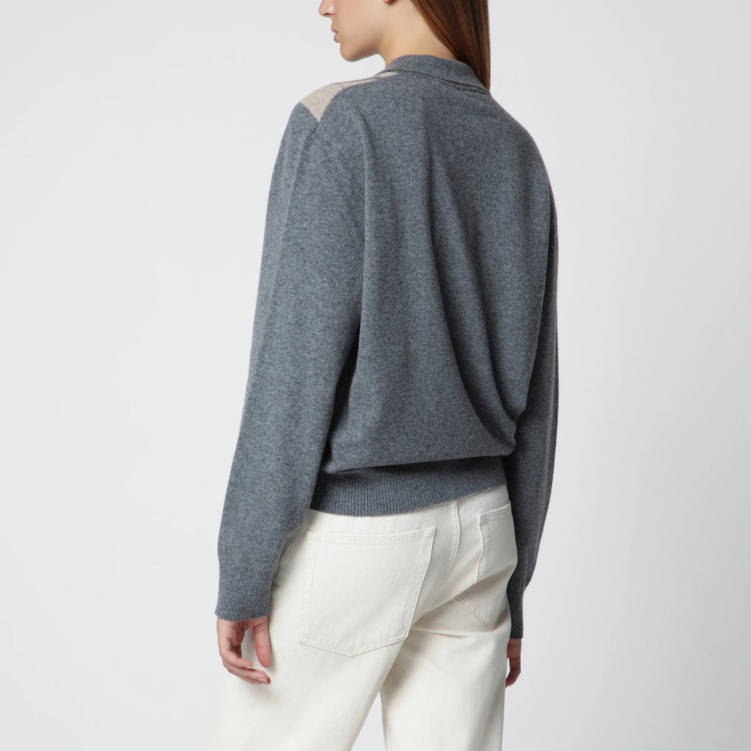Róhe - Grey polo with beige Argyle pattern in wool blend