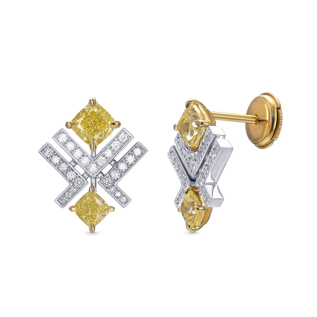 Leibish LEGACY - Fancy Yellow Cushion Diamond Earrings
