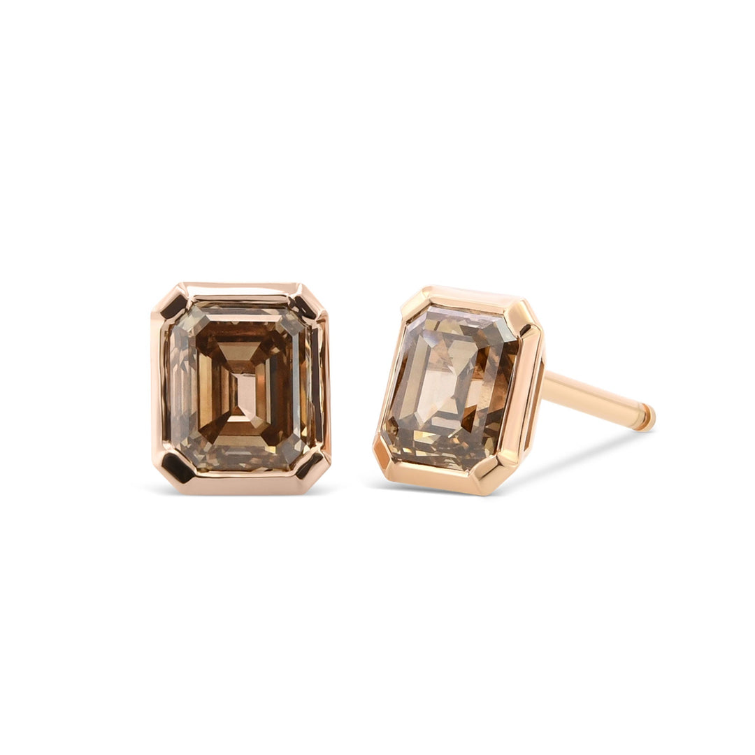 Leibish Fancy Brown Diamond Bezel Stud Earrings
