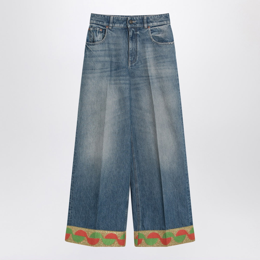 Valentino Blue washed jeans with jacquard bottoms