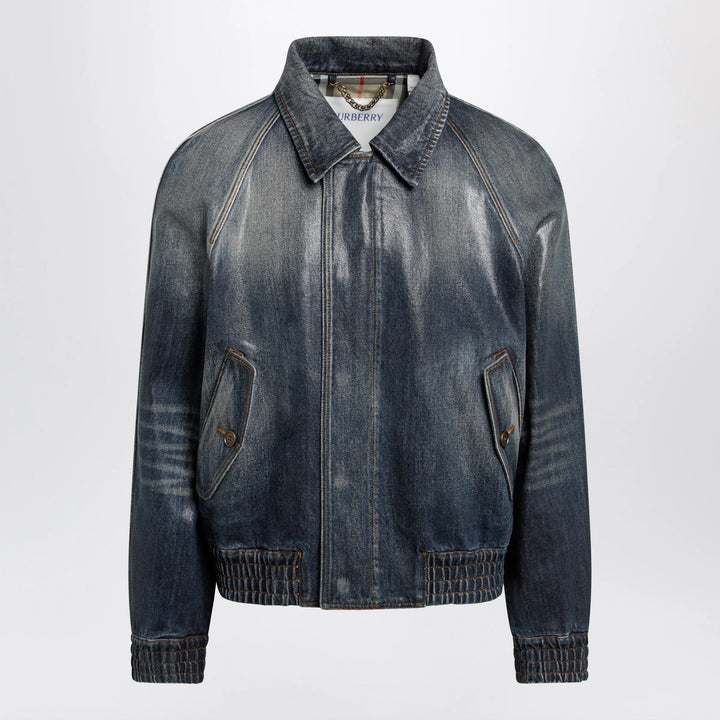 Burberry - Coated denim aviator jacket in mid blue