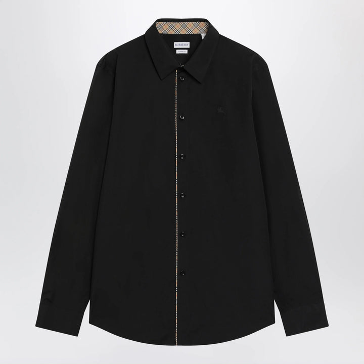 Burberry - Classic-fit cotton poplin shirt with Check trim, black