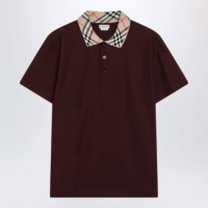 Burberry - Cotton polo shirt with Check collar in vineyard red