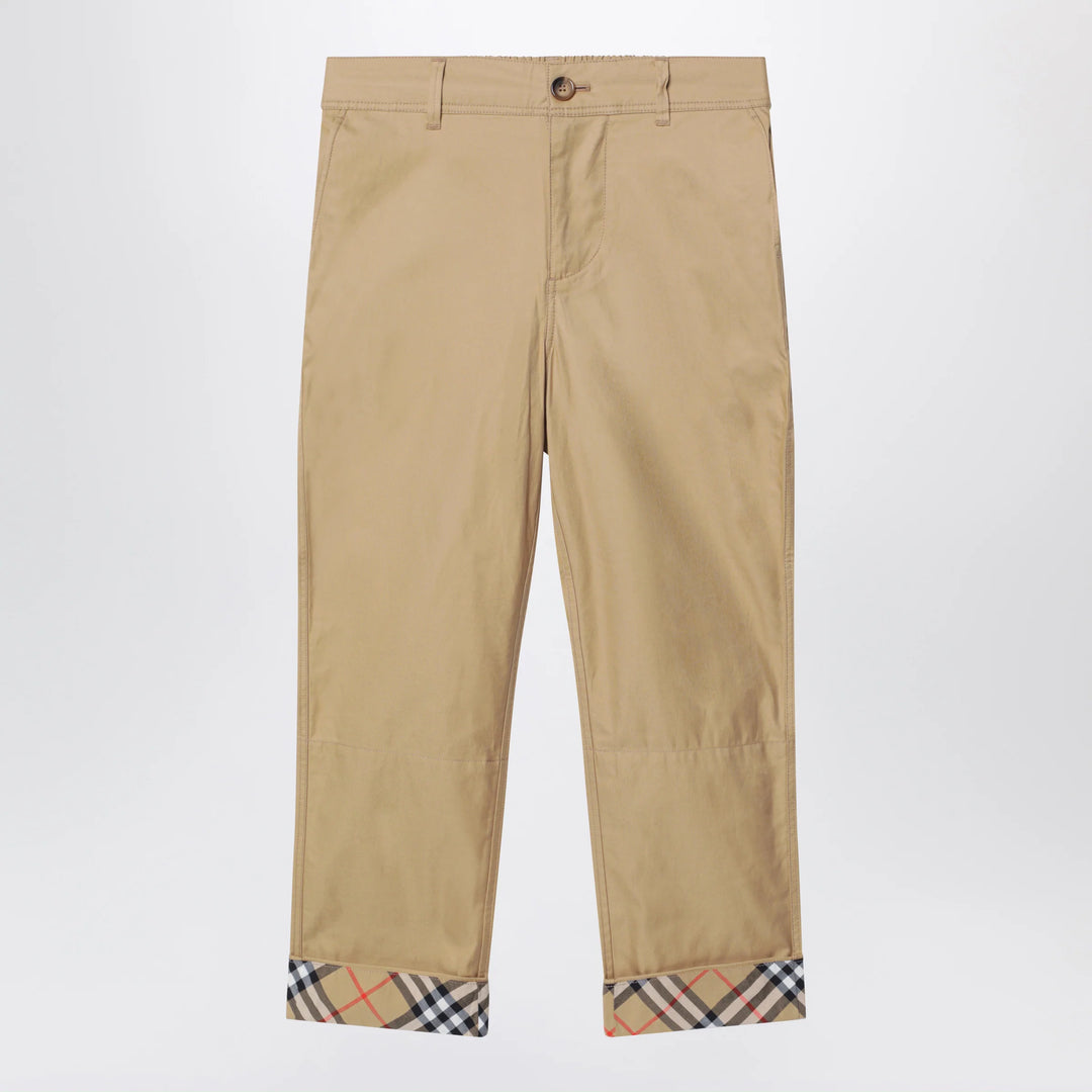 Burberry - Beige cuffed trousers with Check motif