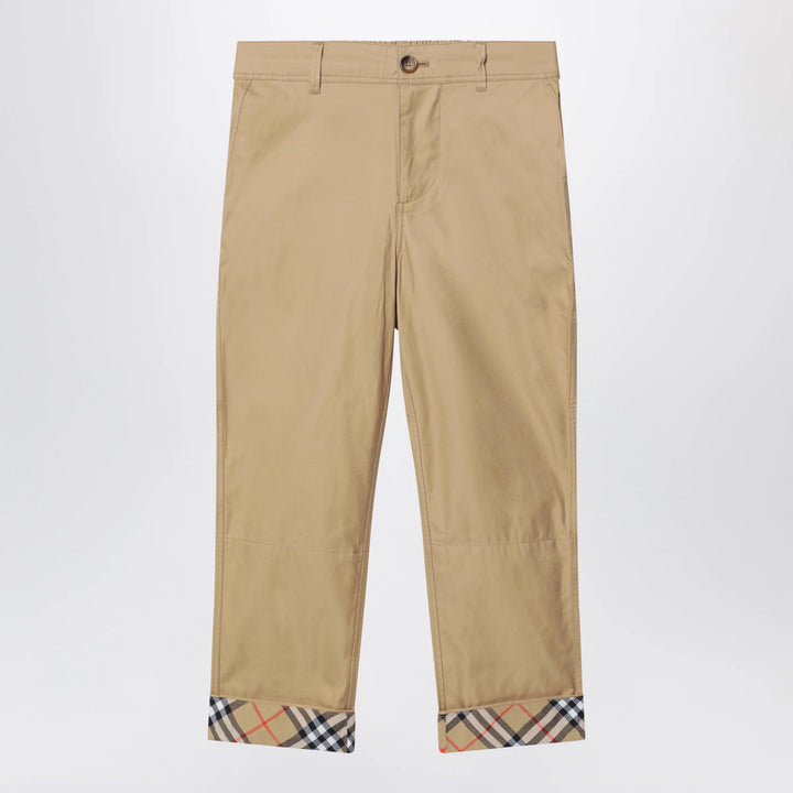 Burberry - Beige cuffed trousers with Check motif