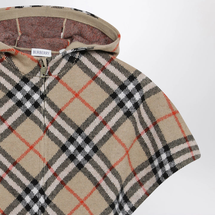 Burberry - Sand-coloured wool cape with a checked pattern