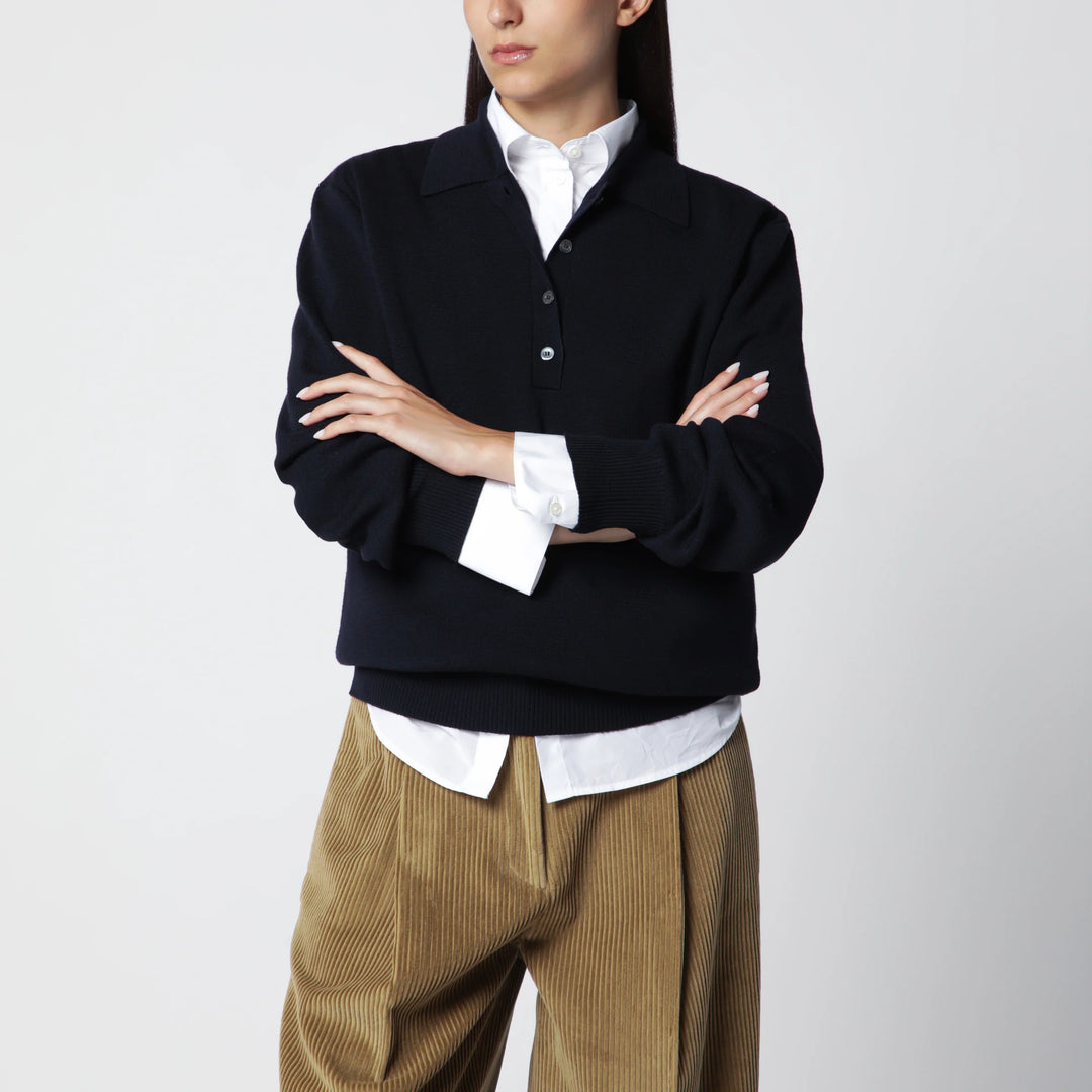Róhe - Navy Blue Merino Wool Polo Shirt