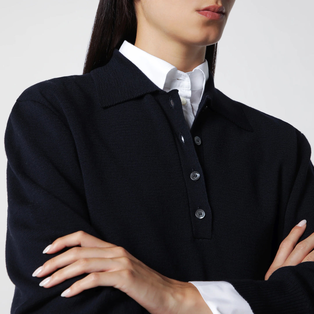 Róhe - Navy Blue Merino Wool Polo Shirt