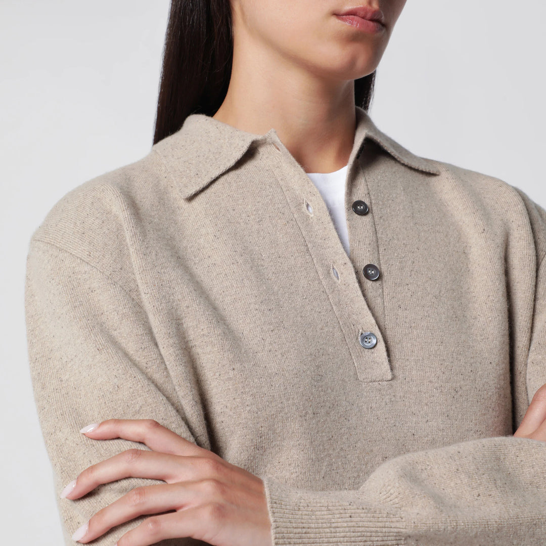 Róhe - Stone Mélange Wool and Cashmere Polo Shirt