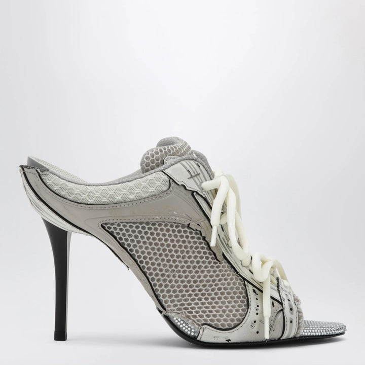 Balenciaga - Stapler grey heeled sandals with distressed effect