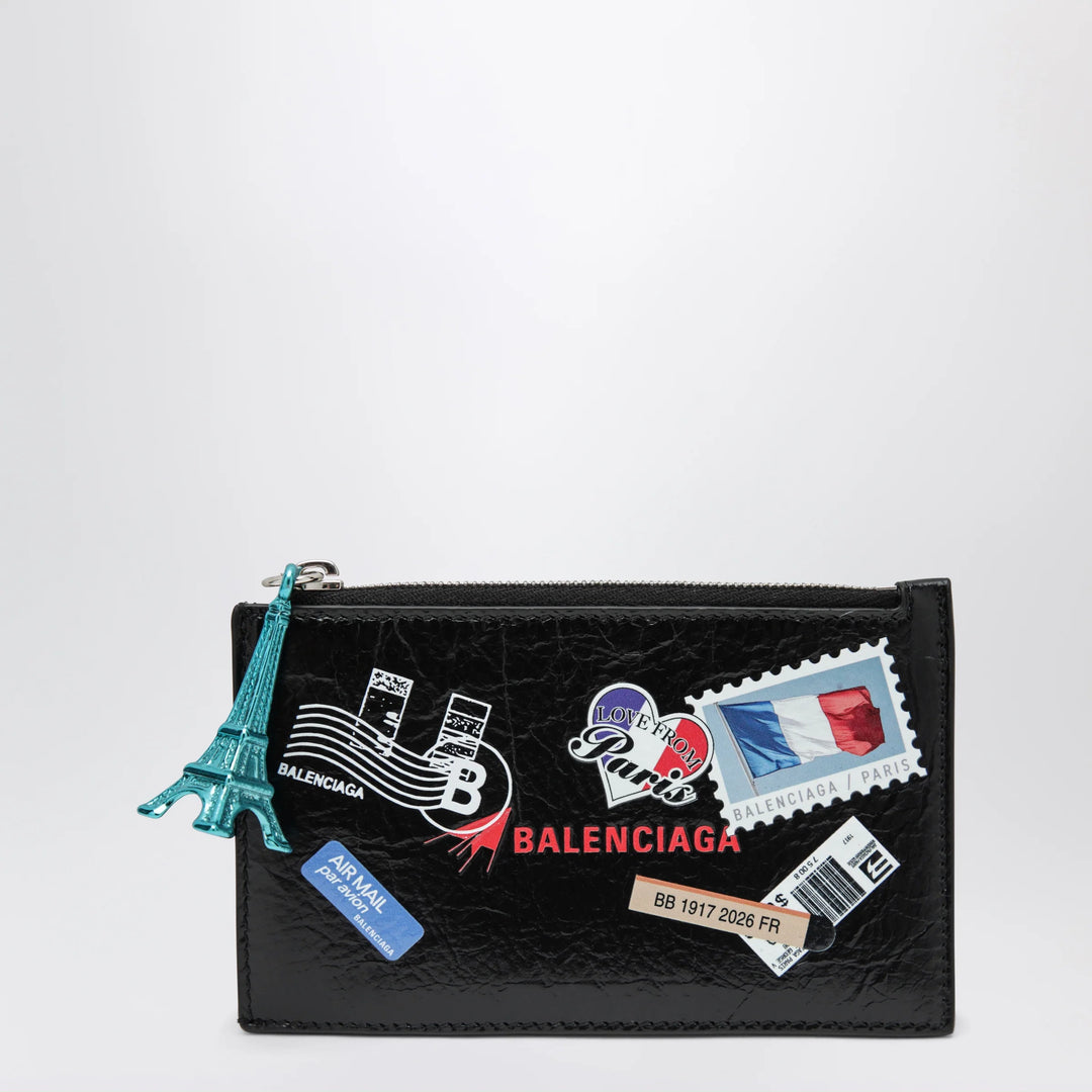 Balenciaga - Cash black leather coin purse with card holder