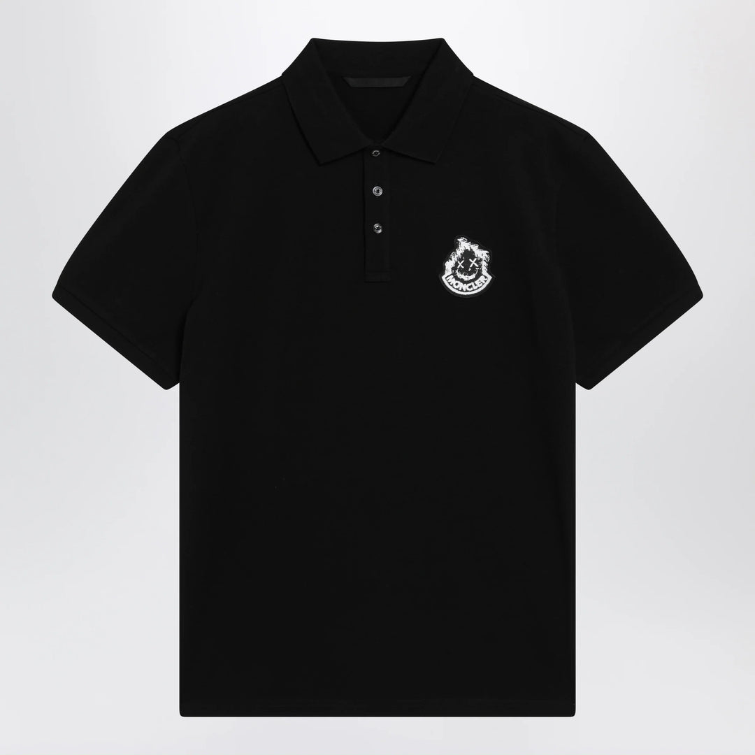 Moncler - Black cotton piqué polo shirt with logo