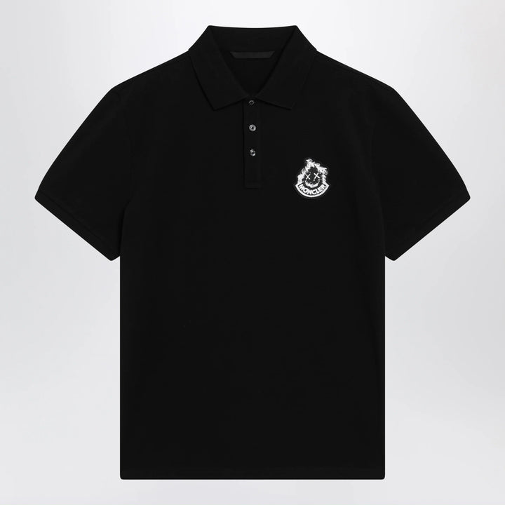 Moncler - Black cotton piqué polo shirt with logo