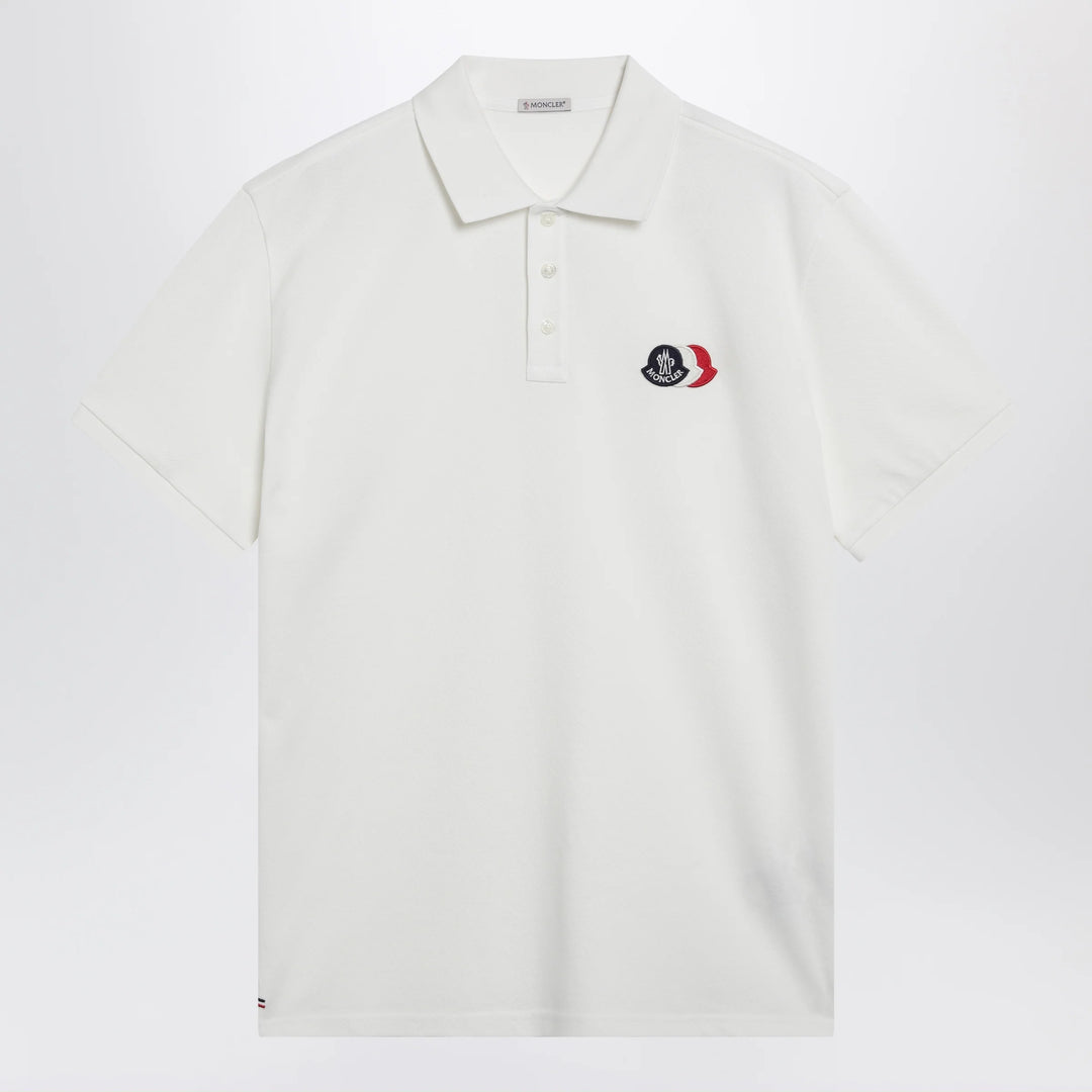 Moncler - White cotton polo shirt with triple crest logo patch
