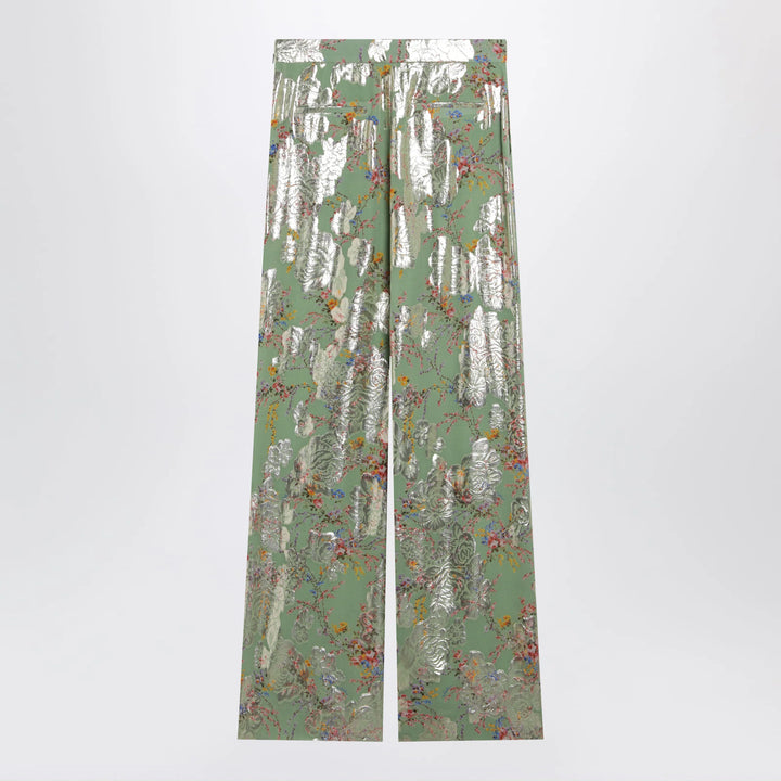 Valentino - Silk trousers with all-over print in green