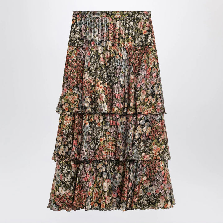 Valentino - Silk tiered skirt with floral print