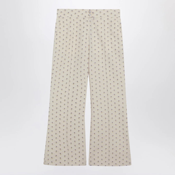 Valentino - Ivory trousers with floral pattern