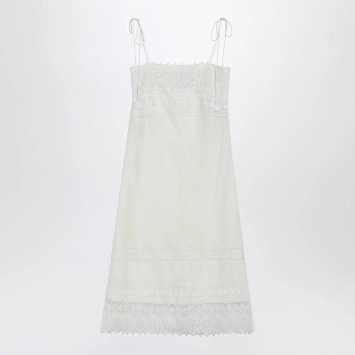 Valentino - Ivory linen midi dress with Sangallo embroidery