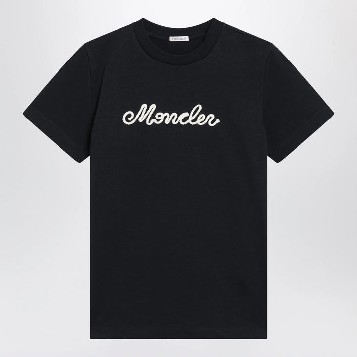 Moncler - Navy blue T-shirt with logo embroidery