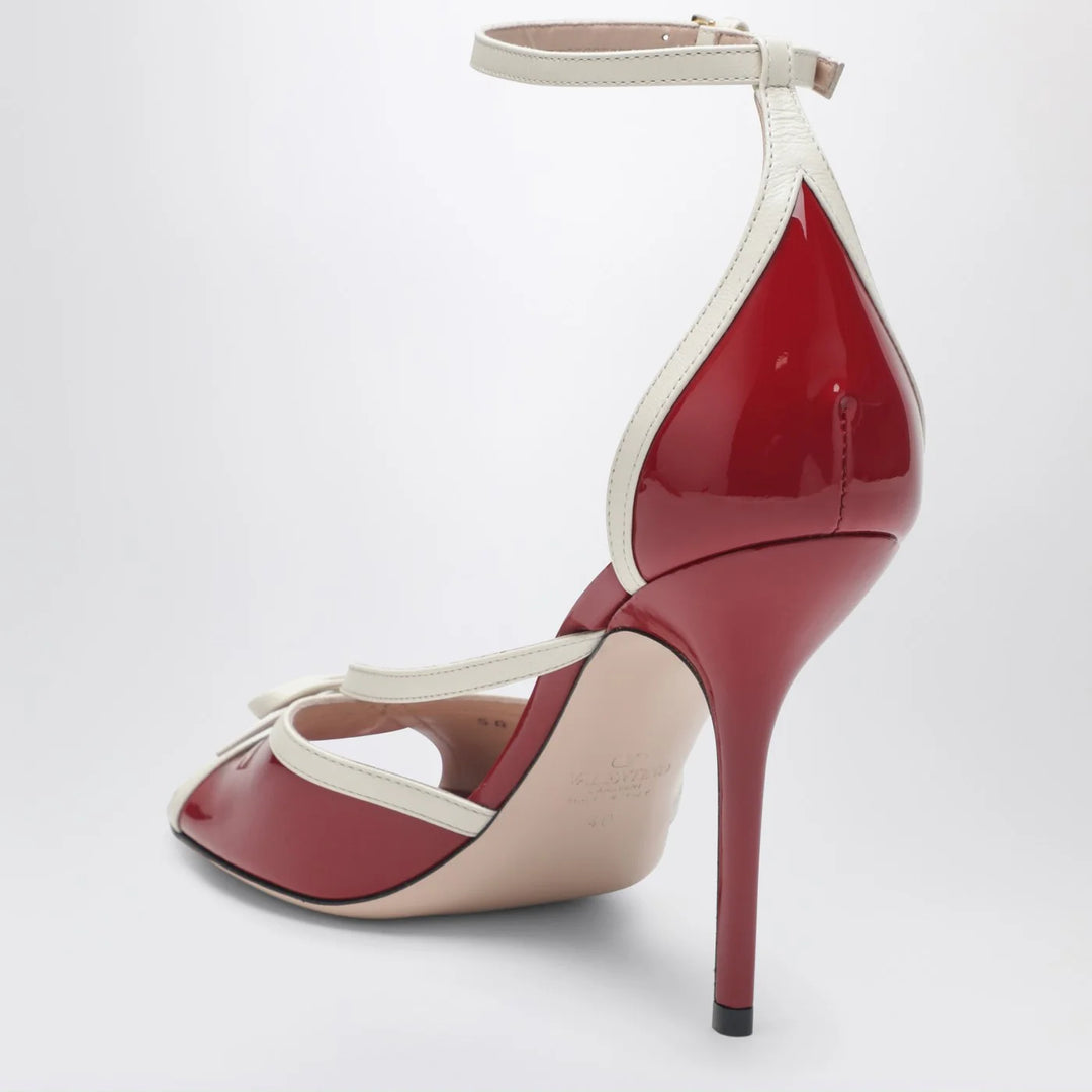 Valentino Garavani - Bepointy sandal red/ivory in patent leather and kidskin